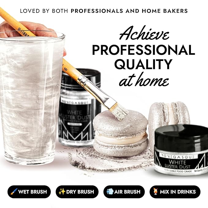 MONÉGASQUE White Edible Glitter for Drinks 15g – Edible Glitter for Cakes & Cocktails - Halloween Sprinkles White Luster Dust for Cocktail, Cake Decorating, Food Decorations Spray - Drink Shimmer