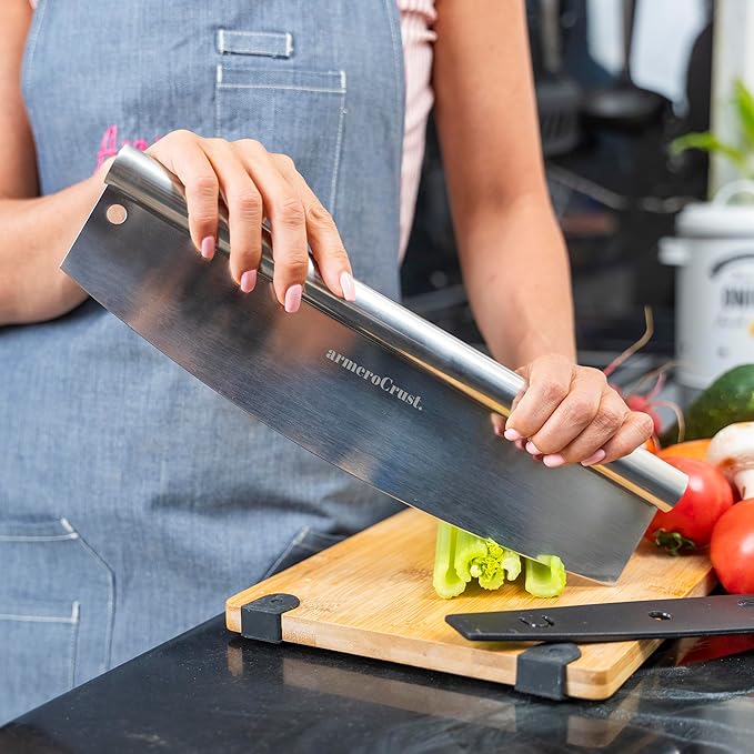 13.8 Inch Pizza Cutter Rocker Blade - Easy Slicing - Premium Finish Pizza Slicer with Time Saving Pizza Cutter Rocker Design