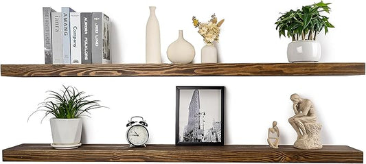 Rustic Floating Shelves 72 inch Long 8 "deep Set of 2, Heavy Duty Wood Wall Mounted Shelves for Bathroom Living Room Kitchen,Book Shelves with Thickened Hidden Bracket- Walnut