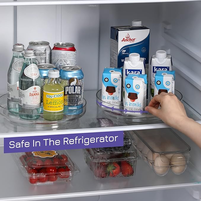 4 Pack 9 Inch Clear Acrylic Lazy Susan, Non-Skid Turntable Organizer for Cabinet, Kitchen, Pantry Organization Storage, Refrigerator, Vanity Makeup, Bathroom Countertop Organizing, Rotating Spice Rack