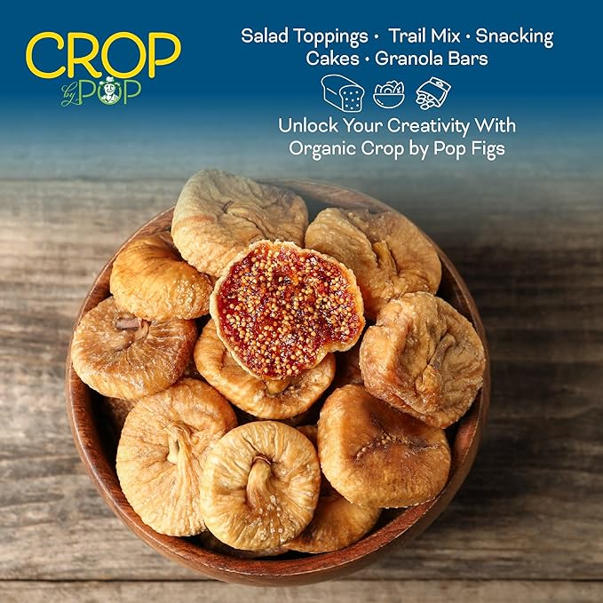 CROP BY POP - Organic Sun-Dried Turkish Smyrna White Figs (Higos, Anjeer) - No Sugar Added, Unsulphured (16oz, 1 LB) Bulk Dry Fruits Packed Fresh in Resealable Bag - USDA Organic, Non GMO, Kosher