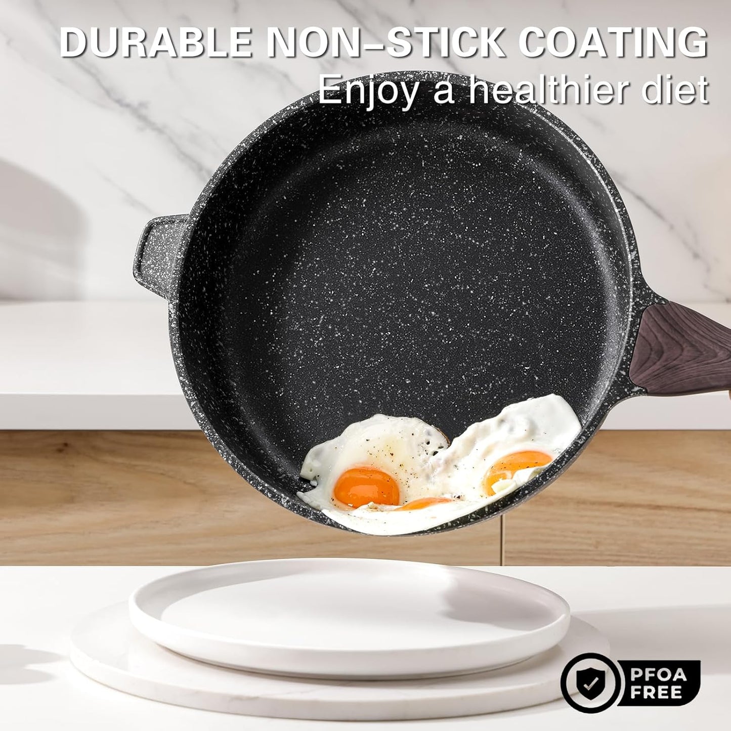 Nonstick Deep Frying Pan with Lid, 12 Inch Large Skillet, 5 Qt Non Stick Saute Pan for Cooking, Healthy Induction Cookware, PFOA Free