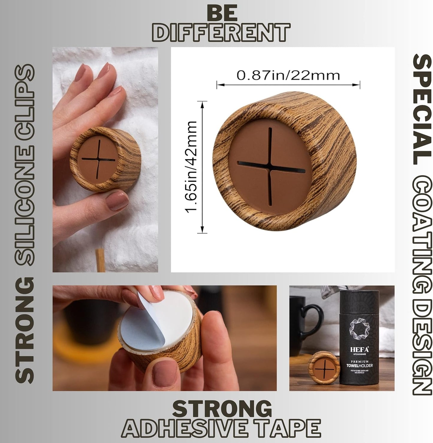 HEFA Towel Holder, Towel Hooks, Dish Towel Holder, Kitchen Organization, Bathroom Accesories, Kitchen Towel Hook, Kitchen Towel Holder, Gift, Kitchen Gadgets (Pine, 4 Pack)