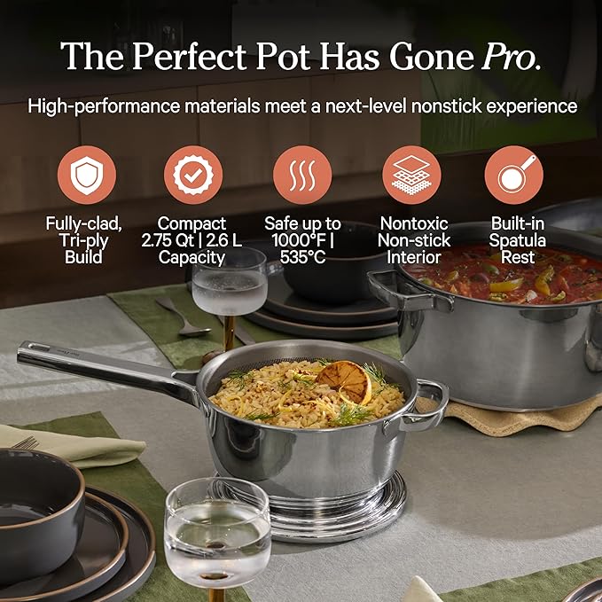 Our Place Titanium Pro Mini Cookware Duo – Always Pan & Perfect Pot with Nonstick No-Coating Technology | Tri-Ply Titanium & Stainless Steel | Safe for Oven, Induction & Cooktops up to 1000°F | Chrome