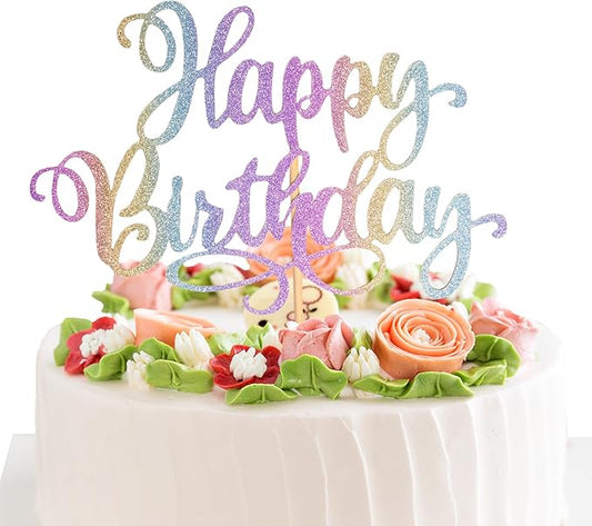 Happy Birthday Cake Toppers 9 Inch Glitter Happy Birthday Cake Pick for Birthday Anniversary Theme Party Cake Decorations Supplies - Colorful