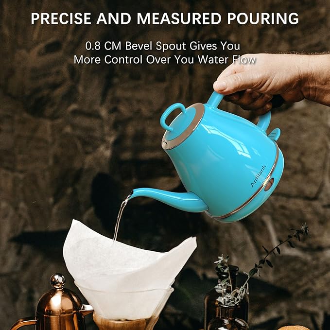 Electric Gooseneck Kettle, 1L 1500W Fast Boil, 100% Stainless Steel BPA Free Pour-Over Coffee & Tea Kettle, Water Boiler with Auto Shut & Boil-Dry Protection, Turquoise