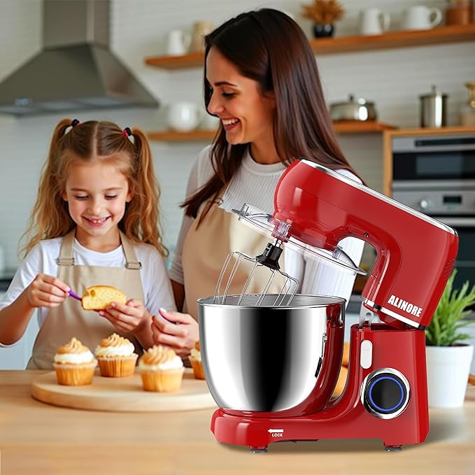 Stand Mixer, 6.5QT 660W 10-Speed Tilt-Head Electric Kitchen Stand Mixer, Food Mixer with Dishwasher-Safe Dough Hook, Egg Whisk, Flat Beater for Baking, Cake and Most Home Cooks (Red)