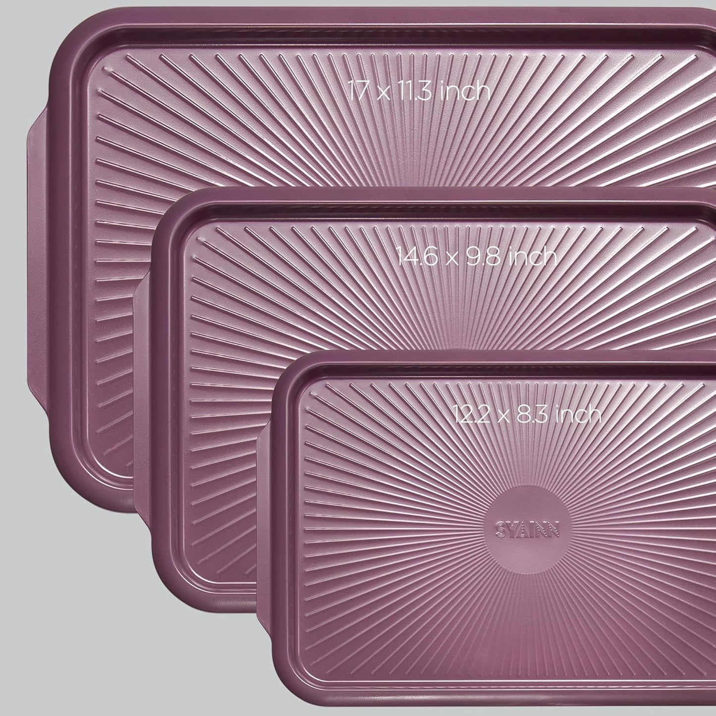 SYAINN Non-stick Ceramic Baking Sheet Set, 3 Pieces- Aluminum Steel Cookie Sheets for Baking-Includes Half/Quarter/Jelly Roll Pans-Warp Resistant, Toxic, PTFE & PFOA Free-Red