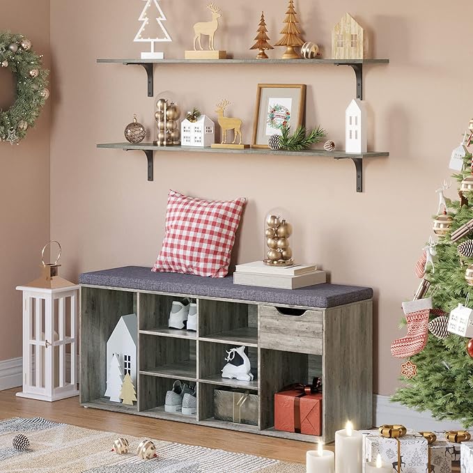 DINZI LVJ Long Wall Shelves, 47.3Inch Wall Mounted Shelves Set of 2, Extra Large Floating Storage Ledges with Sturdy Metal Brackets for Living Room, Bathroom, Bedroom, Kitchen, Gray Wash