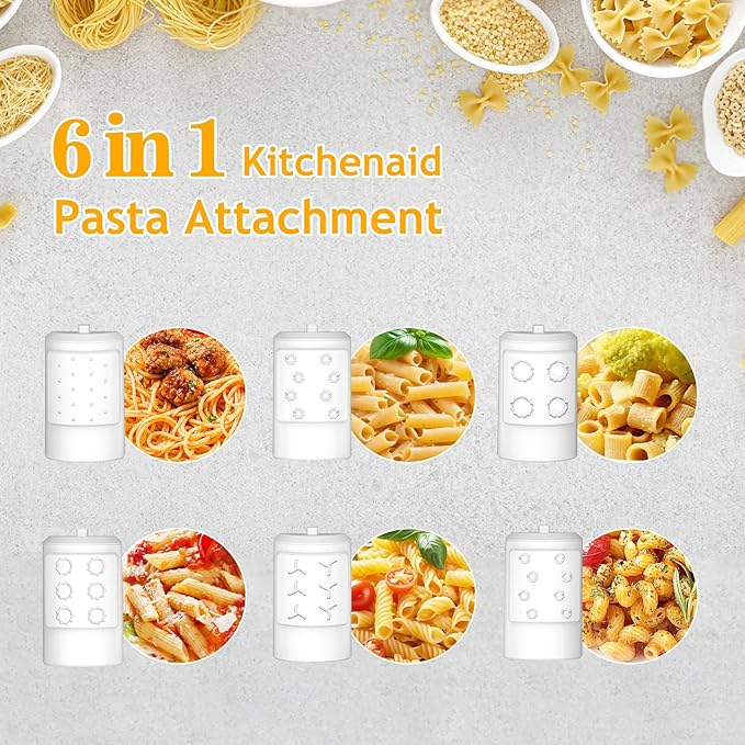 Pasta Maker Attachment for Kitchenaid Stand Mixer with 6 Different Shapes of Pasta Outlet, Durable Kitchenaid Accessories and Attachments, Dishwasher Safe