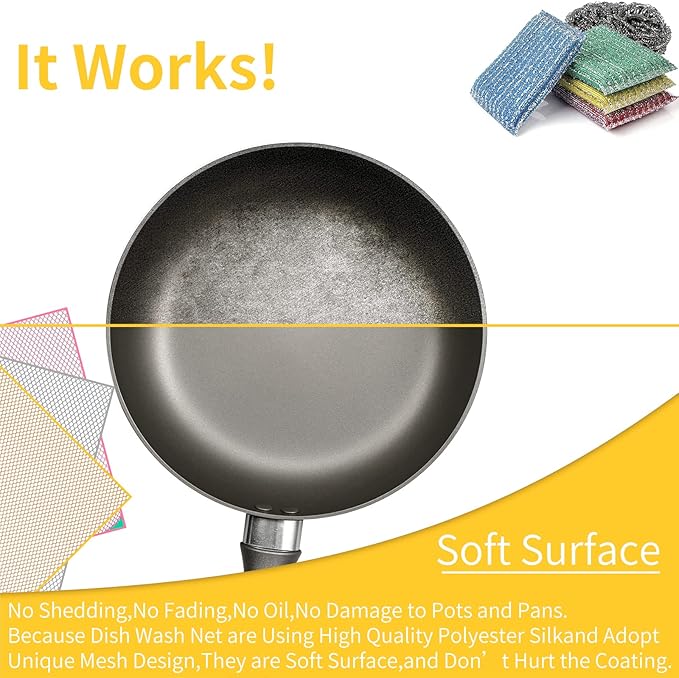 6Pcs Dish Wash Net,Innovative Mesh Cloth,Ultra Non-Scratch Dish Rags for Washing Dishes,100% No Odor/Quick Dry,Perfect Scrubber,Dish Sponges for Washing Dishes Yellow/Pink/Gray