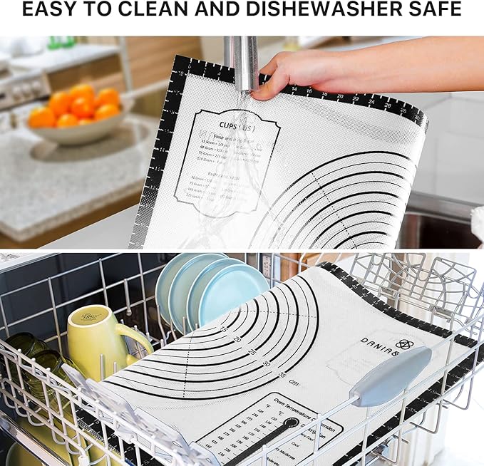 Silicone Baking Mat,26" x 16" Non-slip Dough Rolling Pastry Mat Non Stick Baking Sheet Mat with Measurement Cookies,Macarons,Bread