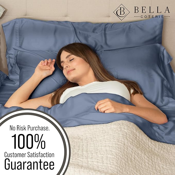 Bella Coterie Luxury Bamboo Viscose Full Size Sheet Set | 100% Organically Grown | Ultra Soft | Cooling for Hot Sleepers | 18" Deep Pocket [Slate Blue]