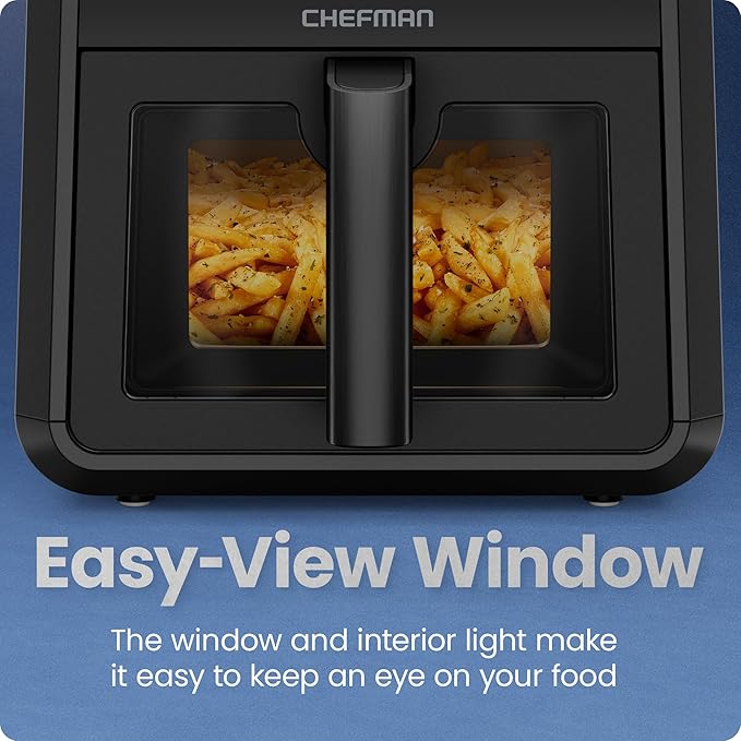 Chefman Air Fryer TurboFry 7-Qt, 6-in-1 High-Powered 450°F Cooking for Crispier Results, Compact Space-Saving Design, Air Fry, Bake, Broil, Reheat, Dehydrate, Defrost, Fast & Even Cooking – Black