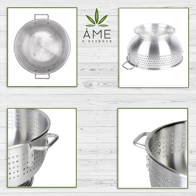 (12-QT) Aluminum Colander with Handles and Base Heavy Duty Commercial Grade
