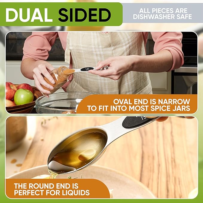 Spring Chef Magnetic Measuring Cups & Spoons Set (Patent Pending), Strong N45 Magnets, Heavy Duty Stainless Steel Fits in Spice Jars for Baking & Cooking, BPA Free, Round Set of 9, Black