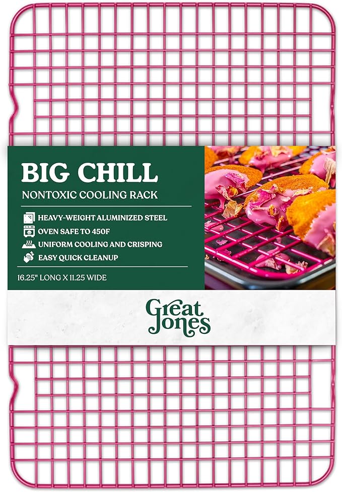 Great Jones Big Chill Wire Cooling Rack (Raspberry) – 16.25" × 11.25" Heavy-Weight Aluminized Steel,Nonstick Baking Rack – Oven Safe 450 °F, Bacon & Cookie Cooling Rack – Fits Half Sheet Pans