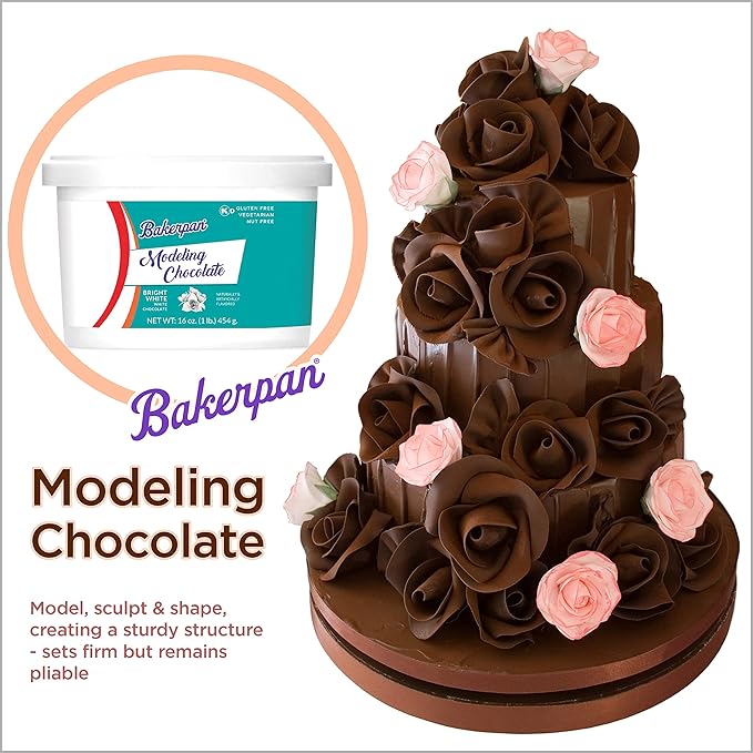 Bakerpan Bright White Modeling Chocolate - 1 Pound - Sculpt Cakes, Model Figurines, and Create Cake Toppers (Made in USA)