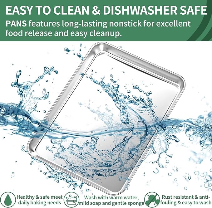 Baking Sheets Set of 2, HKJ Chef Cookie Sheets 2 Pieces Stainless Steel Baking Pans & Toaster Oven Tray Pans, Rectangle Size 23.54L x 15.67W x 1.18H inch & Non Toxic & Healthy & Easy Clean