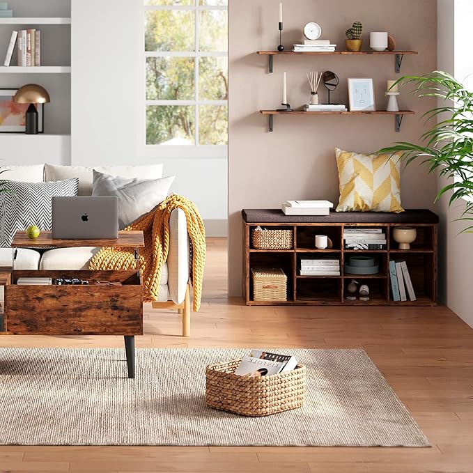 DINZI LVJ Long Wall Shelves, Set of 4, 39.4Inch Wall Mounted Shelves, Extra Large Wall Storage Ledges with Sturdy Metal Brackets for Living Room, Bathroom, Bedroom, Kitchen, Rustic Brown