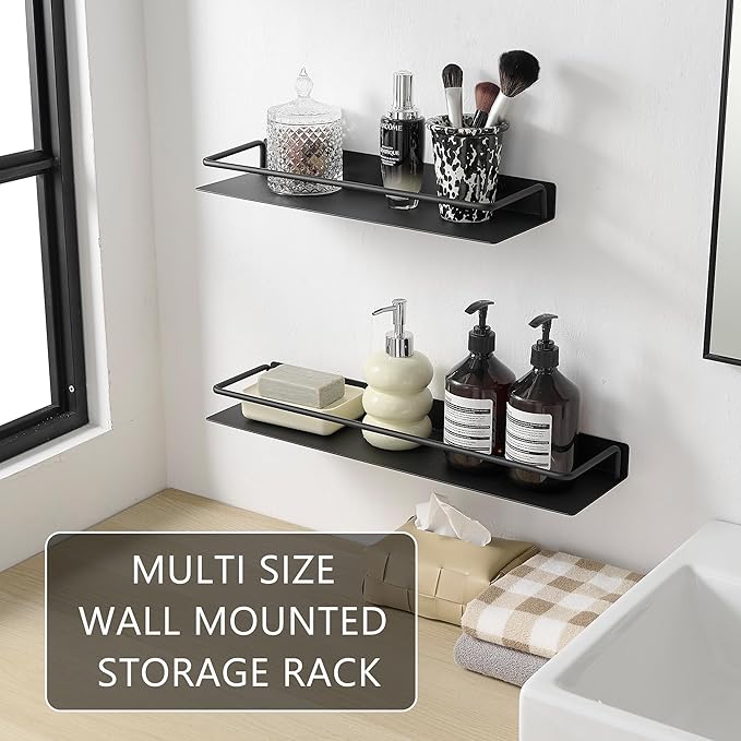 JOOM Metal Wall Floating Shelf - Metal Wall Shelf, Black Floating Shelf, Small Bathroom Shelf, (Black, 8Inch)