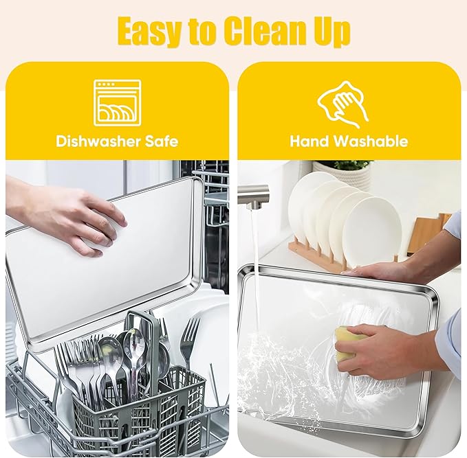 Homikit 2 Pack Baking Sheet, 16x12 Inches Stainless Steel Cookie Sheets for Baking, Large Toaster Oven Tray for Roasting Cooking, Metal Jelly Roll Pan Non Stick &Rustproof, Dishwasher Safe