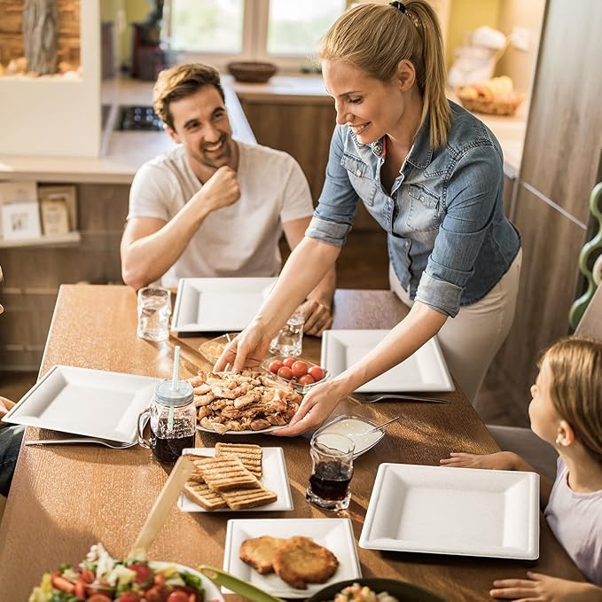 Gezond 100 Pack Compostable Square Paper Plates 6 Inch Disposable Paper Plates Heavy Duty Square Dinner Plates for Party Eco-friendly White Salad Plates