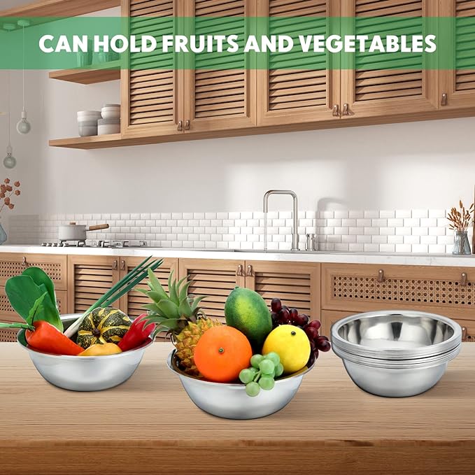 Pinkunn Set of 12 Stainless Steel Mixing Bowls, Nesting Metal Prep Salad Bowl Bulk Kitchen Large Reusable Baking Food Container for Hotel Restaurant Home Cooking, Silver(12.6 x 4.25 Inch)