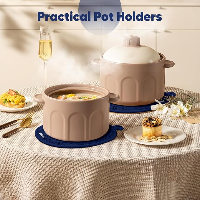 Oven Mitts and Pot Holders 4 Sets, Heat Resistant 500 ℉ Oven Mitt and Pot Holder,Oven Glove&Potholders with Non-Slip Silicone Surface,Kitchen Essentials for Cooking/Baking/BBQ-Marine Blue