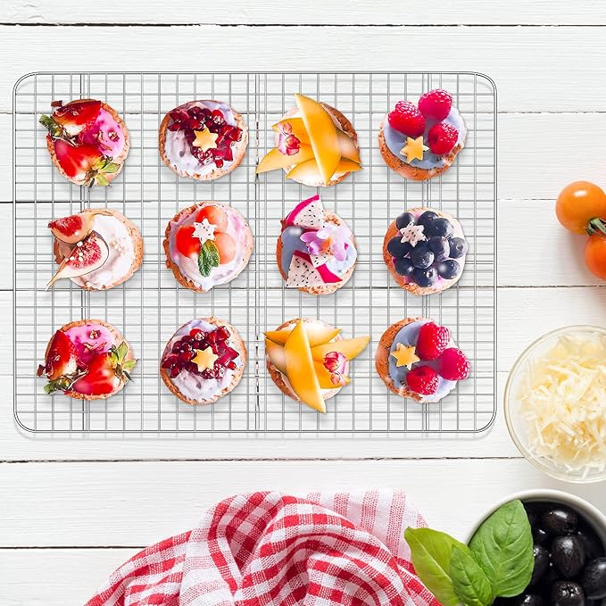 Baking Sheet with Cooling Rack Set [2 Sheets + 2 Racks], Deedro Stainless Steel Cookie Half Sheets Baking Pan Oven Tray with Rack, 16 x 12 x 1 Inch, Heavy Duty, Non-toxic, Dishwasher Safe