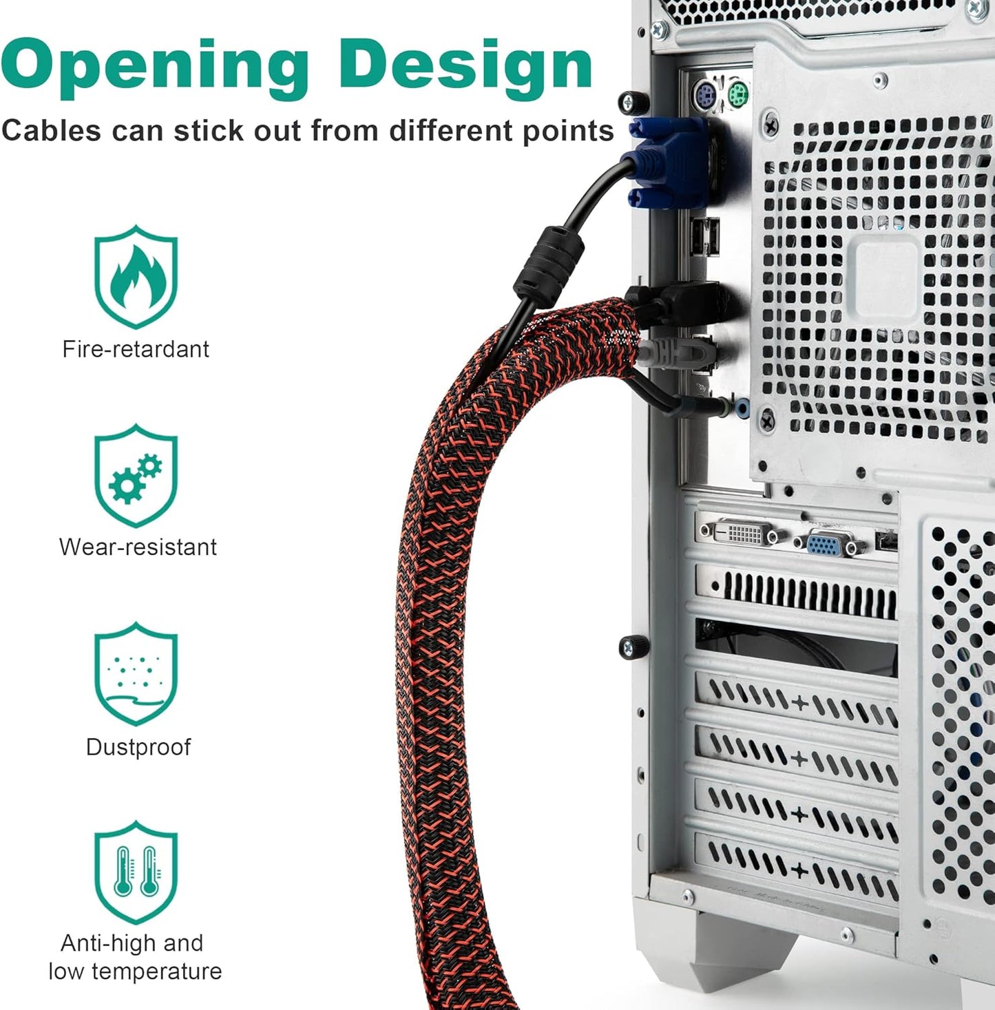 ZhiYo 6.6ft - 1/2 inch Cable Sleeve, Cord Wrap Wire Protector Tubing for Pets, PC Cable Wrap, Computer Cable Management Sleeve - Black - Red