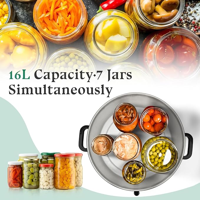 14.5QT Electric Water Bath Canner, 1500W Electric Canning Pot for Home Canning, Preserving Jars, Slow Cooking & More - Adjustable Temp & Timer, Safe & Easy-to-Use Electric Canner for Beginners & Pros