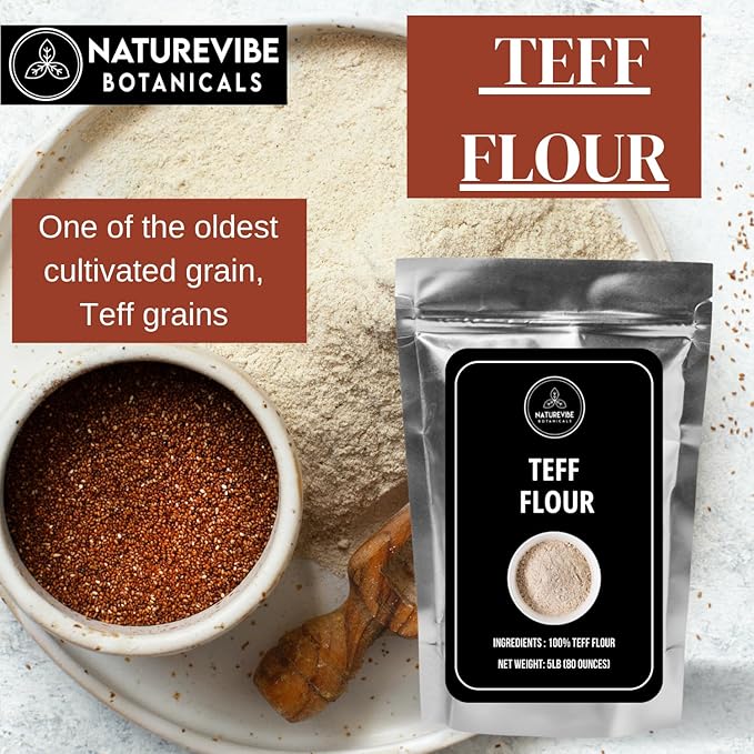 Naturevibe Botanicals Brown Teff Flour 5lb Premium Quality | Used for Baking and as Thickener