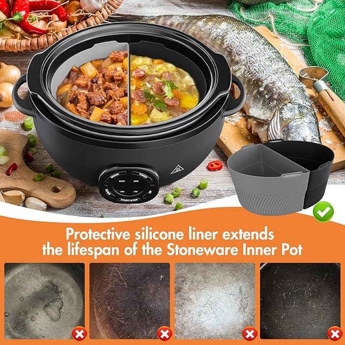 7-Quart Oval Slow Cooker Electric with Nonstick Removable Pot, 3 Temp Settings, Programmable, Dishwasher Safe