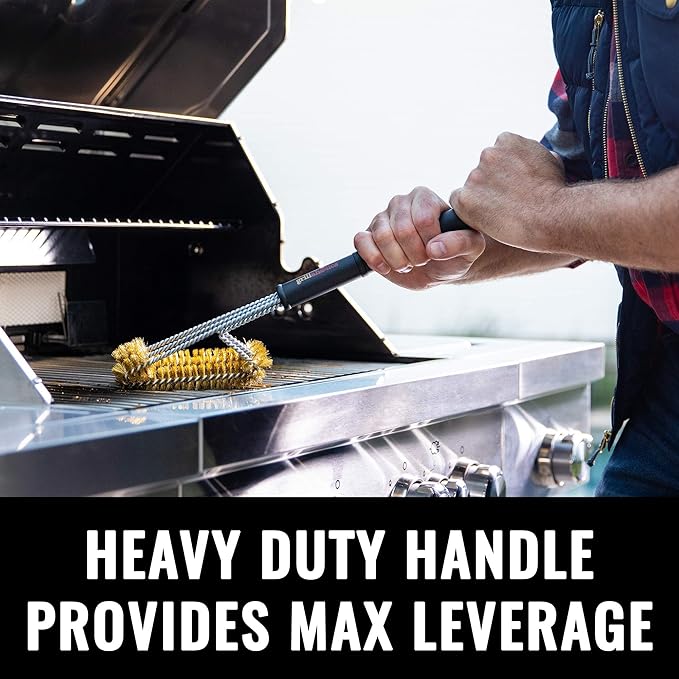 Grillaholics Brass Grill Brush – Safe BBQ Brush for Outdoor Cooking – Heavy-Duty Soft Bristle Grill Cleaning Tool for Porcelain & Ceramic Grates