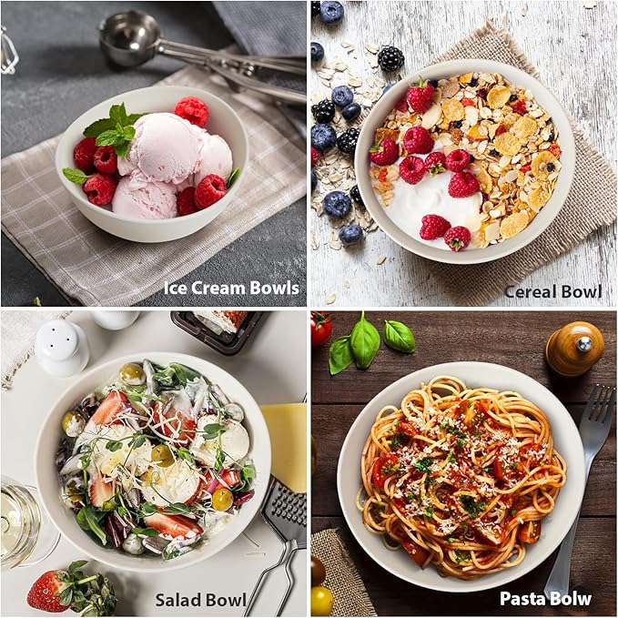 6.2'' Bamboo Fiber Cereal Bows Set of 6, Soup Bowls 24 Oz for Serving Salad, Snack, Side Dishes, Modern Oval Lightweight Bowls for Breakfast, Lunch and Dinner, Dishwasher and Freezer Safe(Matte White)