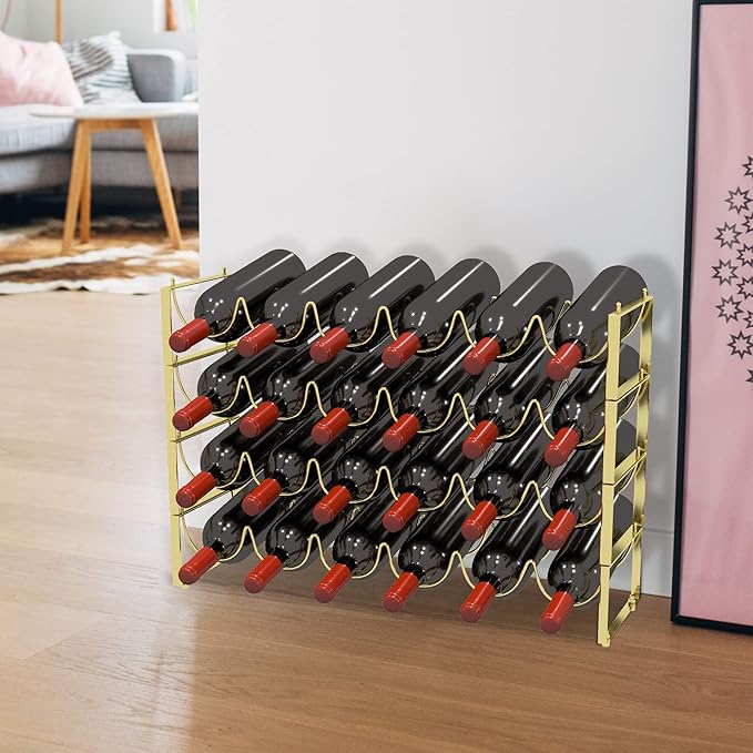 TONLEA 4 Tier Wine Rack, 3-in-1 24 Bottles Wine Storage, Wine Bottle Rack Stackable, Wine Storage Rack for Cabinet Pantry(Gold, Version 3.0)