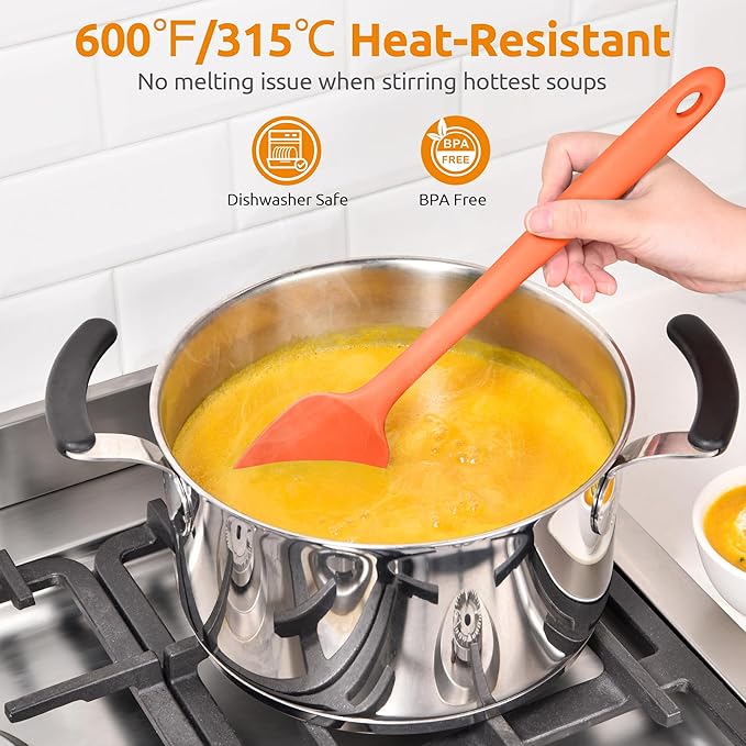 U-Taste Extra-Long 600ºF Heat Resistant Spatula Spoon: 14" Silicone Spoonula Cooking Utensils for Kitchen Use, Non-Stick Scoop Scraper with Soft Edge & Firm Core for Baking, Mixing, Serving (Orange)