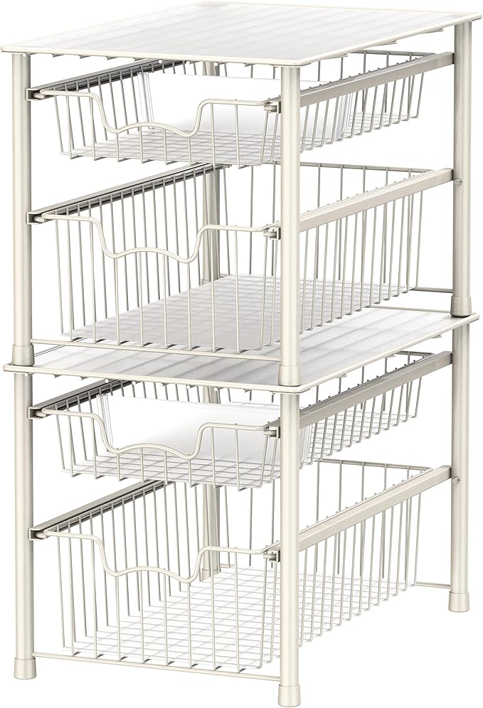 Simple Houseware Stackable 2 Tier Basket Drawer, White