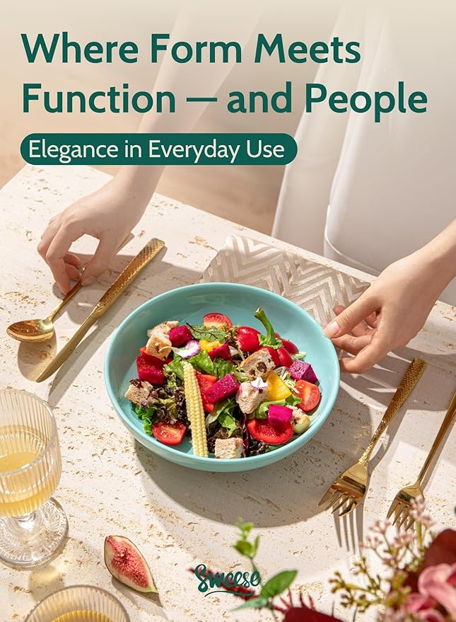 Sweese Pasta Bowls, 22 Ounce Salad Serving Bowls Set of 6, 7.6 Inch Porcelain Plates for Serving Dinner, Salad - Microwave Dishwasher Safe, Cool Assorted Colors