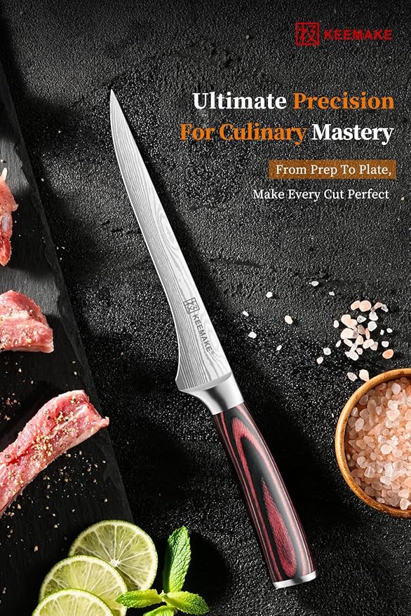 KEEMAKE Boning Knife 6 Inch - Super Sharp High Carbon Stainless Steel Fillet Knife for Meat, Fish & Poultry with Ergonomic Handle, w/Sheath - Ideal Gift for Chefs