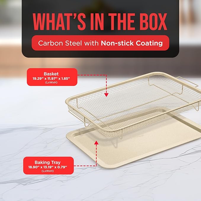 Bakken-Swiss Crisper Tray White marble Coating - 2-Piece Set, Non-Stick Basket Design for Healthier Cooking in Regular Ovens - Make Great Crispy Food, Bacon and More, Extra Large Size 19" x 13"