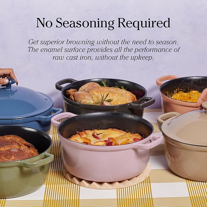 Our Place Cast Iron Perfect Pot | 6-in-1 Multifunctional 5.5 Qt. Toxin-Free Enameled Dutch Oven with Self-Basting Lid | Hot Grips & Beechwood Scraper | Induction Cooktop and Oven Safe | Char