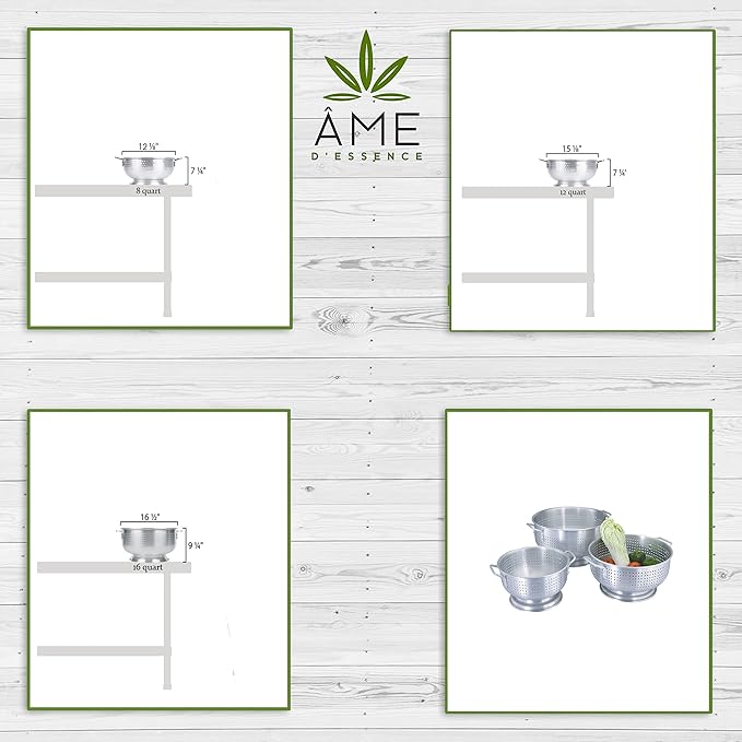 (12-QT) Aluminum Colander with Handles and Base Heavy Duty Commercial Grade