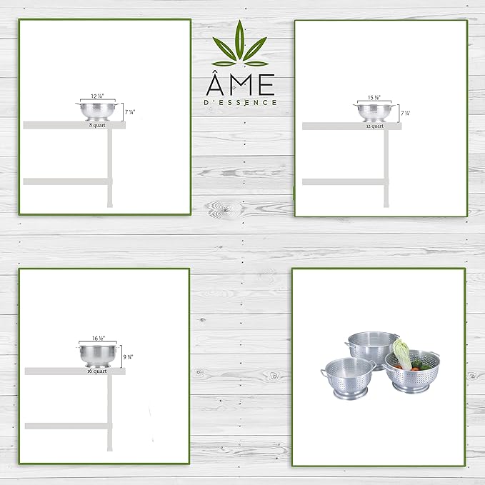 (16-QT) Aluminum Colander with Handles and Base Heavy Duty Commercial Grade