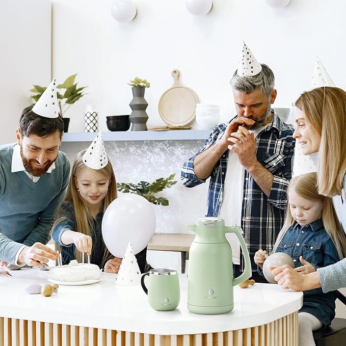 IDEUS Thermal Coffee Carafe 68oz (2,000ml), Stainless Steel Double Wall Insulated Vacuum Flask, Water Jug Coffee Server and Beverage Dispenser, Heat and Cold Retention (Avocado, 68oz (2,000ml))