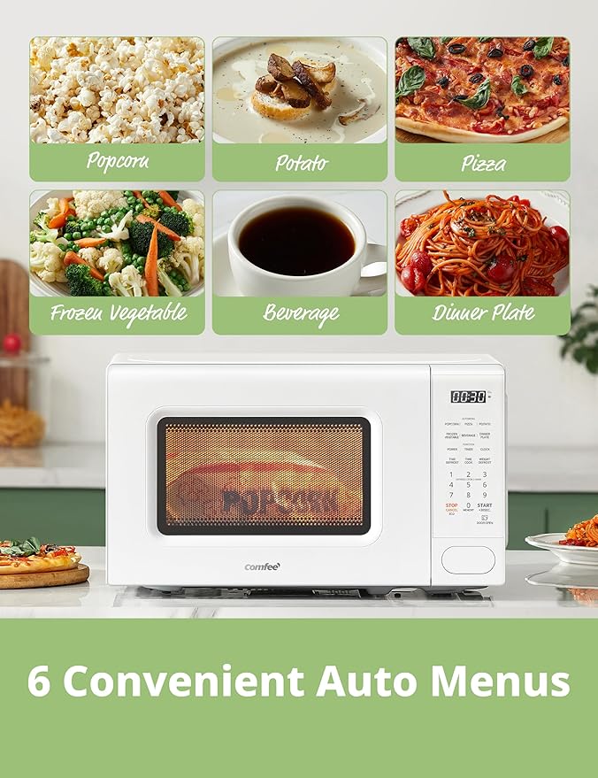 COMFEE CMO-C20M1WH Retro Microwave with 11 power levels, Fast Multi-stage Cooking, Turntable Reset Function Kitchen Timer, Speedy Cooking， Weight/Time Defrost, Memory function, Children Lock, 700W