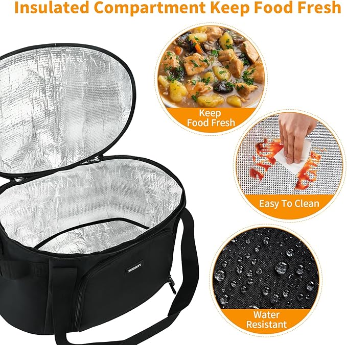 Slow Cooker Carrying Bag Compatible with 6-8 Quart CrockPot and Hamlton Beach,Double-Layer Insulated Carrier Case with Lid Fastener and See-through Window,Bag Only