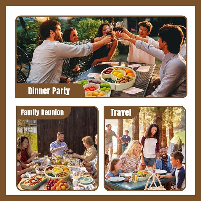 Divided Serving Tray with Lid and Handle Snack Box for Fridge Snackle Box Container Snack Spinner for Adults Serving Platter Fruit Tray