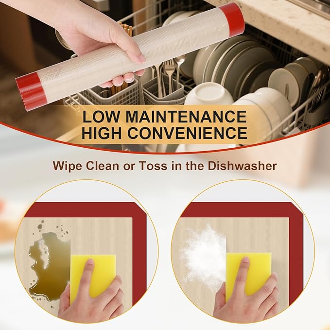 HOTEC Silicone Baking Mats 3 Pack – Non-Stick Reusable Silicone Baking Sheets for Oven – Cookie & Macaron Mats – 2 Half Sheet + 1 Quarter Sheet – BPA-Free, Dishwasher Safe